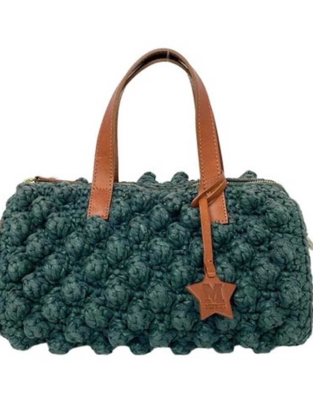 MISSONI Blue Green Brown Cotton Rayon Leather Handbag